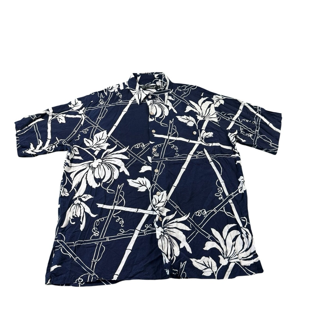 Tori Richard Blue White Floral Rayon S/S Hawaiian Shirt Size Men’s Large